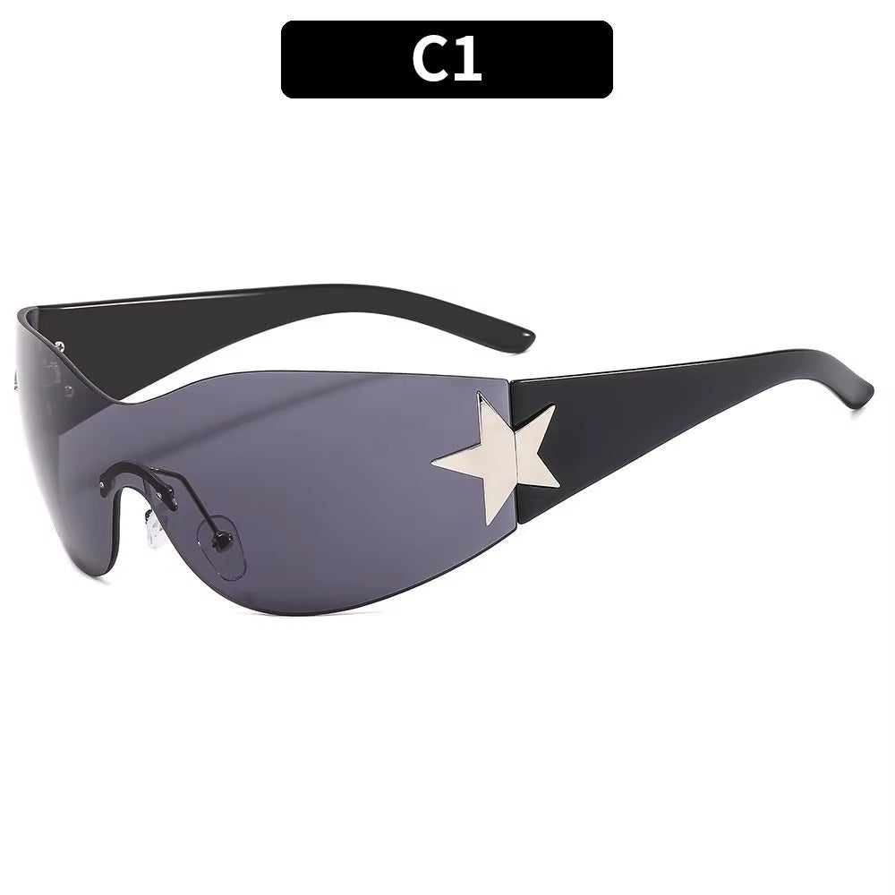 Women'S Sunglasses Y2K Star Glasses UV400 Female Goggle Designer Punk One Piece Eyeglasses Rimless Eyewear