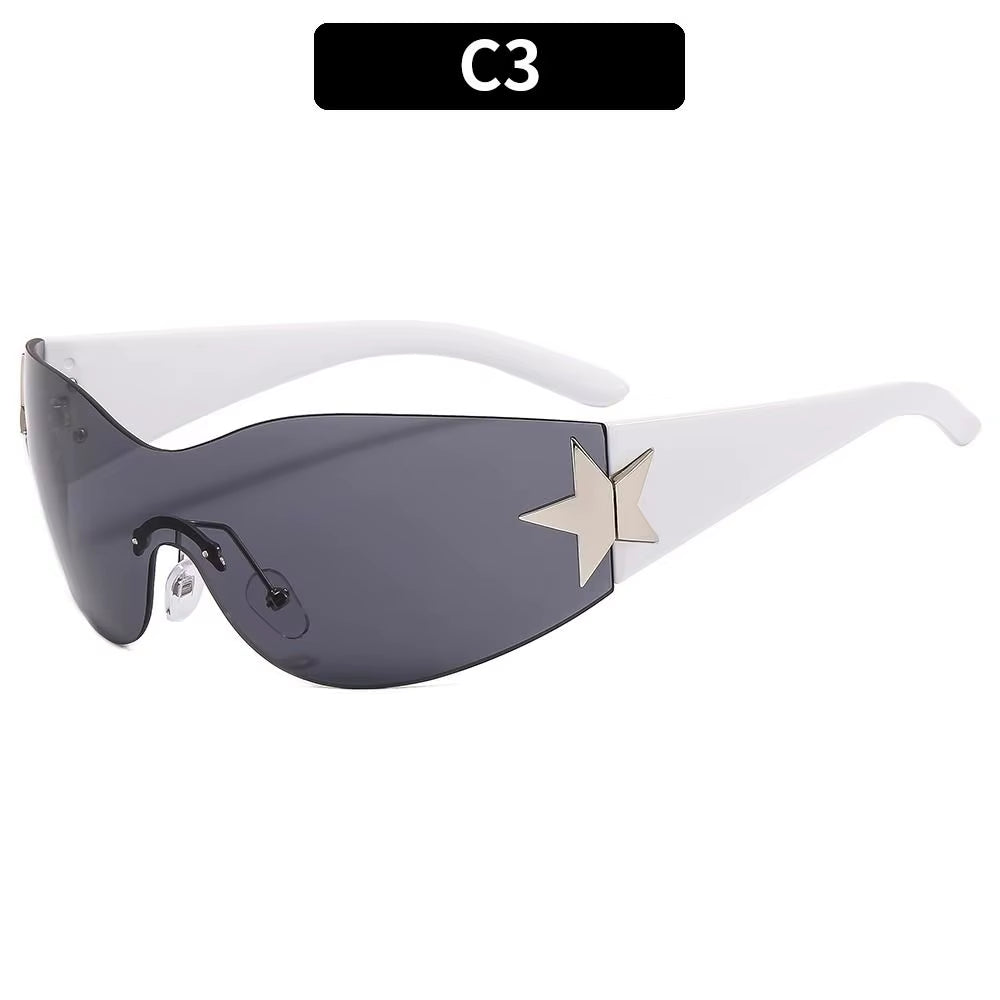 Women'S Sunglasses Y2K Star Glasses UV400 Female Goggle Designer Punk One Piece Eyeglasses Rimless Eyewear