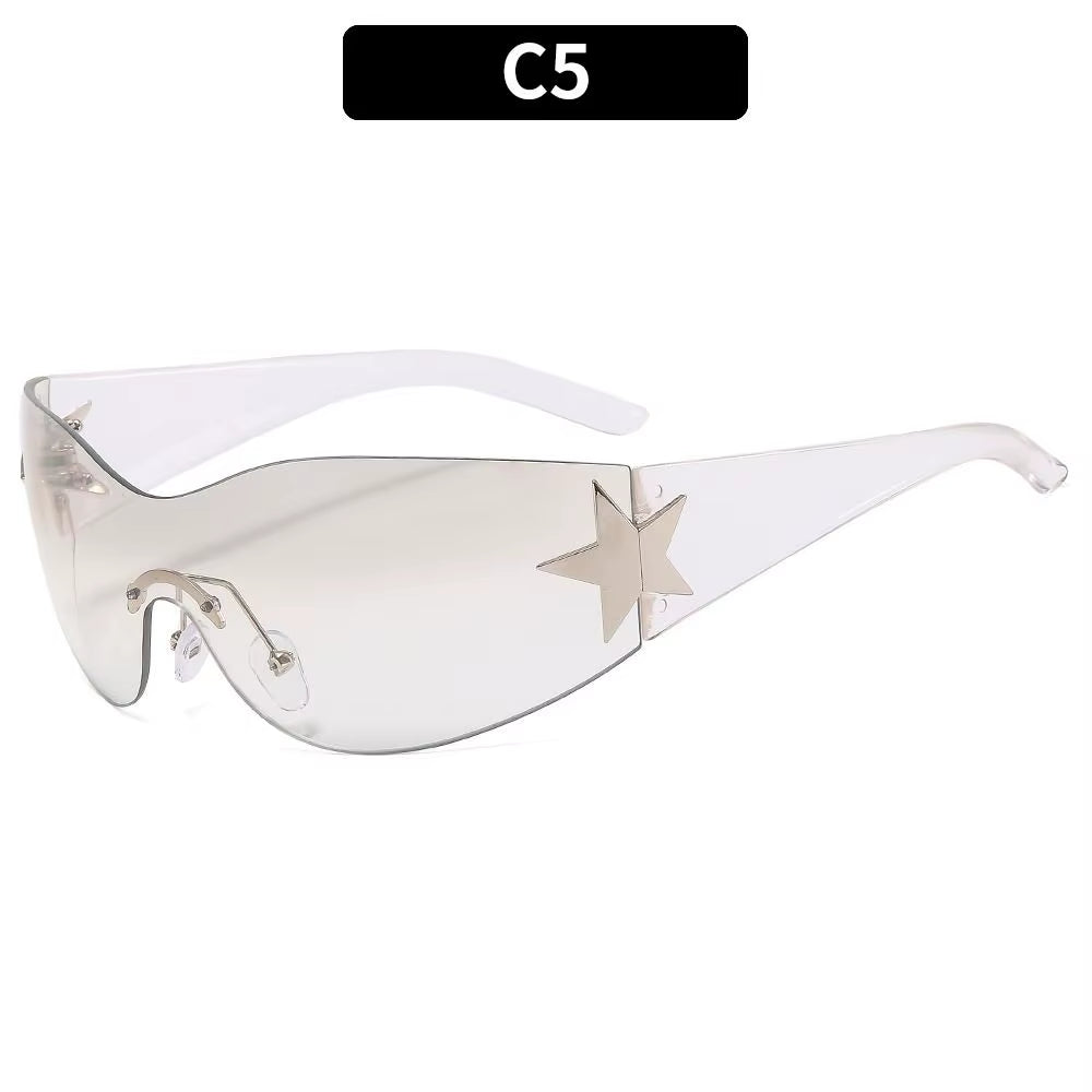 Women'S Sunglasses Y2K Star Glasses UV400 Female Goggle Designer Punk One Piece Eyeglasses Rimless Eyewear