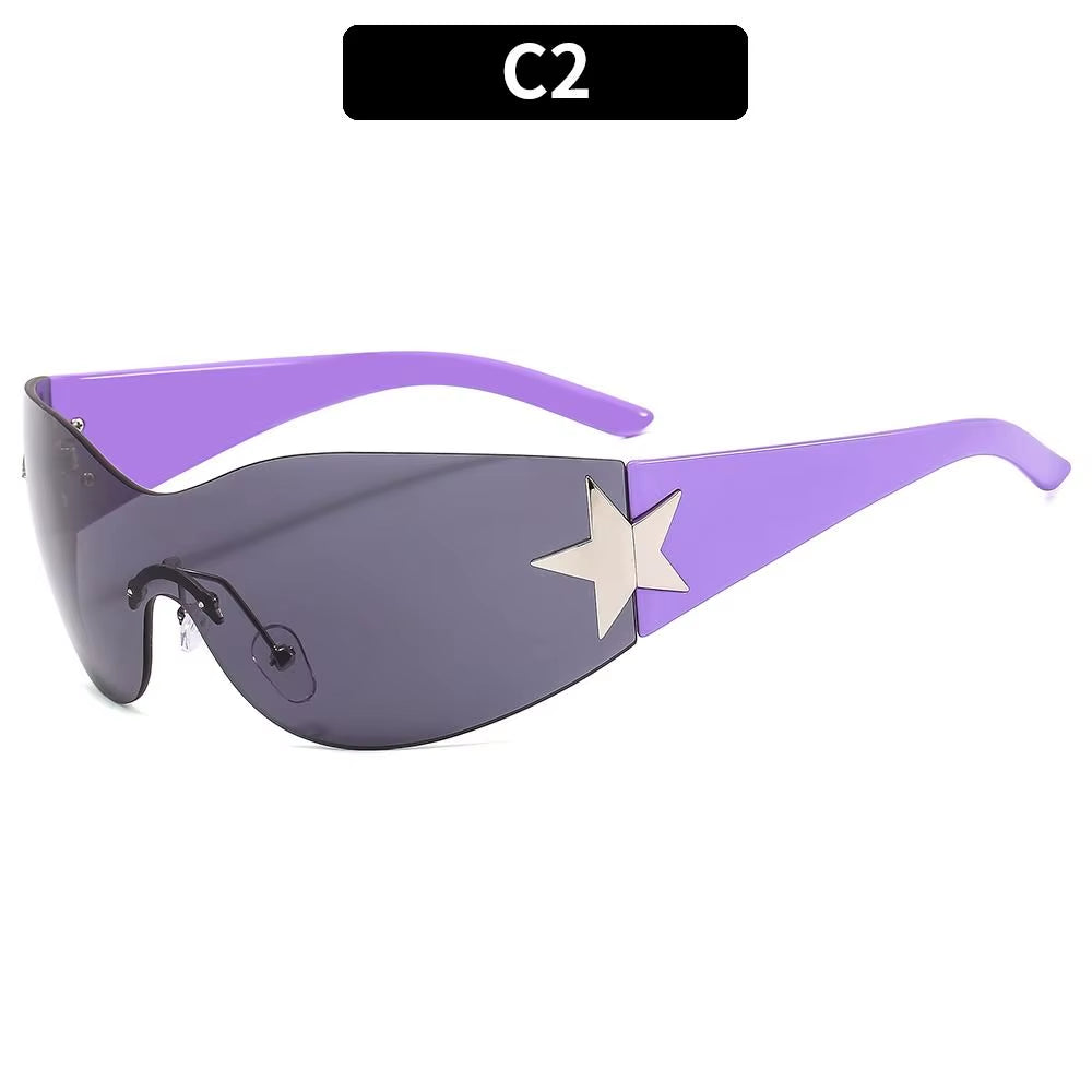 Women'S Sunglasses Y2K Star Glasses UV400 Female Goggle Designer Punk One Piece Eyeglasses Rimless Eyewear